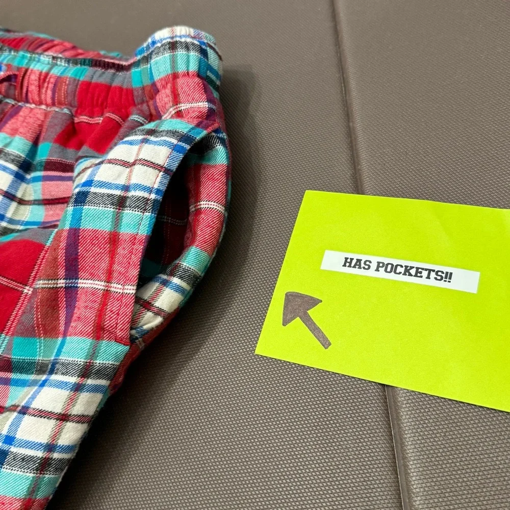 Lands‎ End Sherpa Lined Flannel Pajama Pants Cozy Plaid Warm Pockets Small 28-30